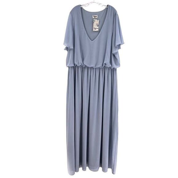 Show Me Your Mumu Size 3X Blue Michelle Flutter Sleeve Chiffon Maxi Sheath Dress - Picture 2 of 8